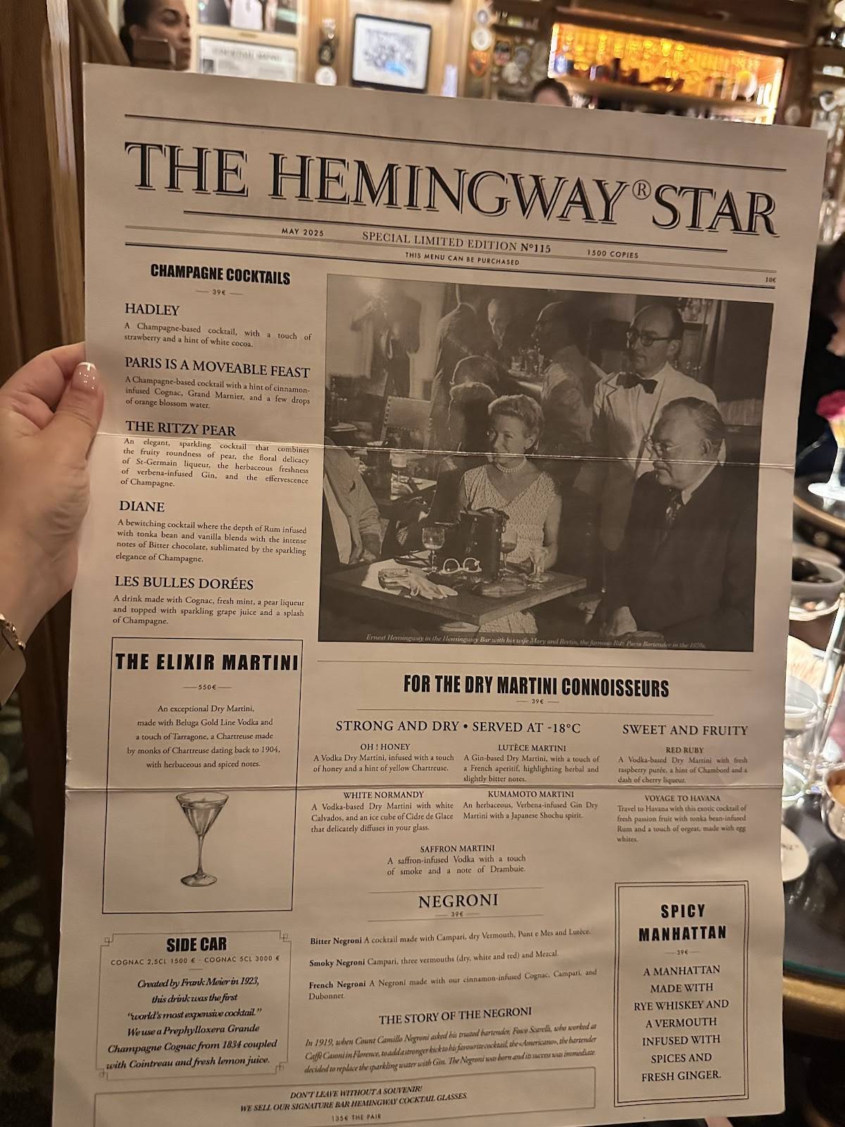 Menu de Bar Hemingway