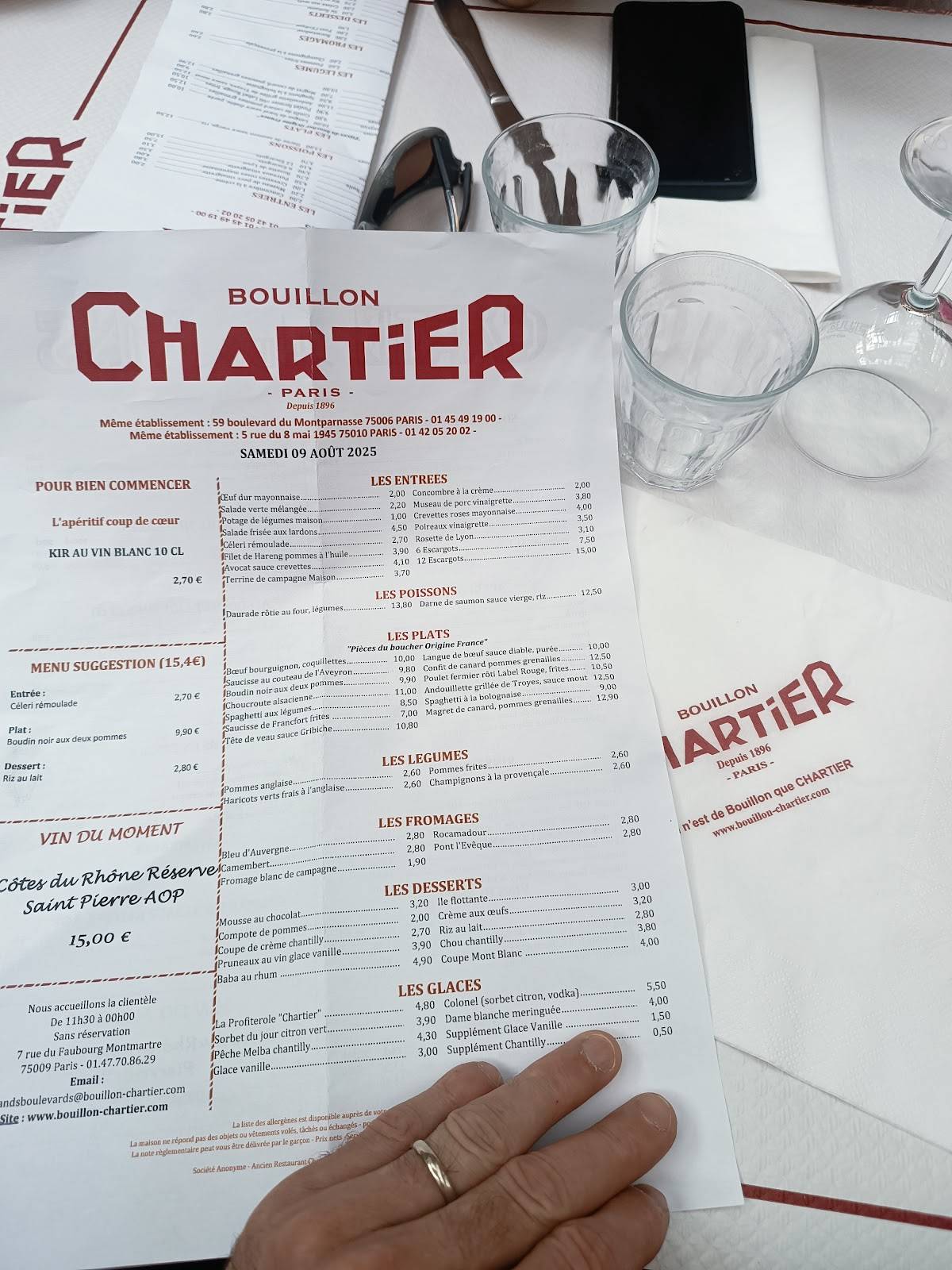 Menu de Bouillon Chartier Grands Boulevards