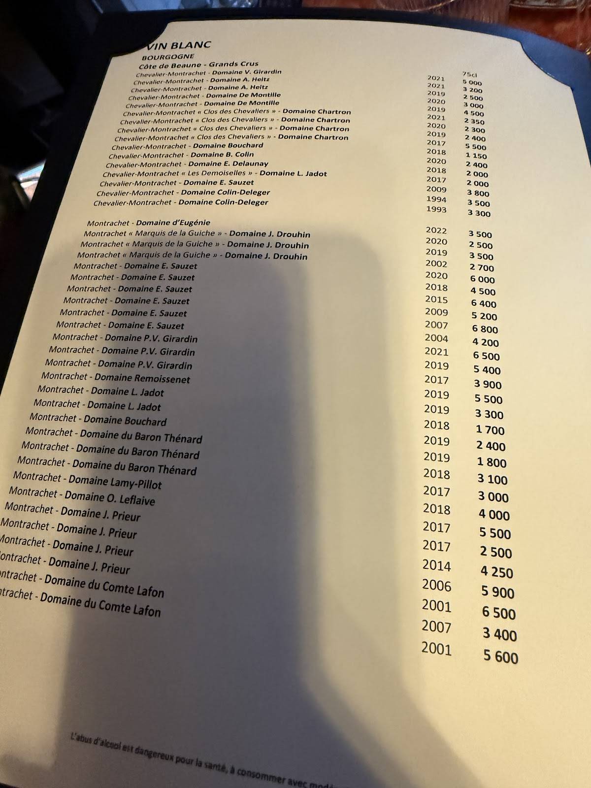 Menu de Lapérouse