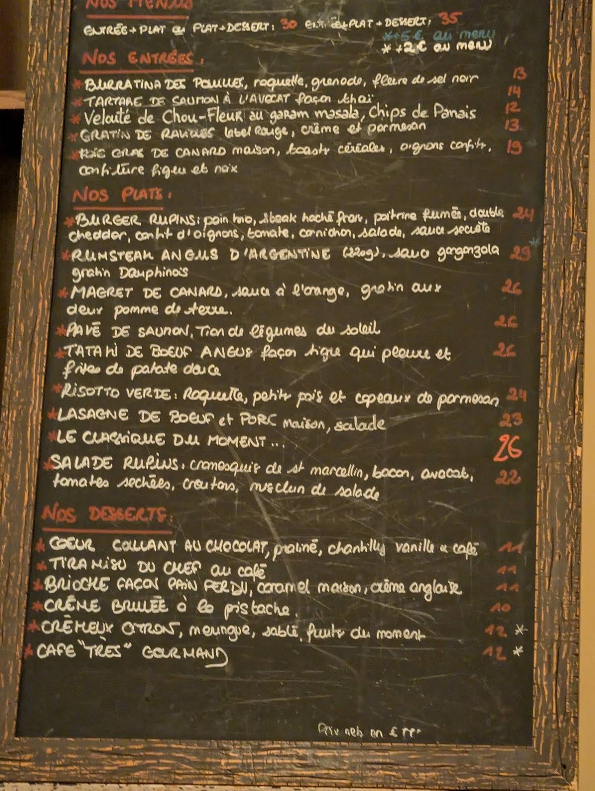 Menu de Les Rupins - Restaurant Parisien