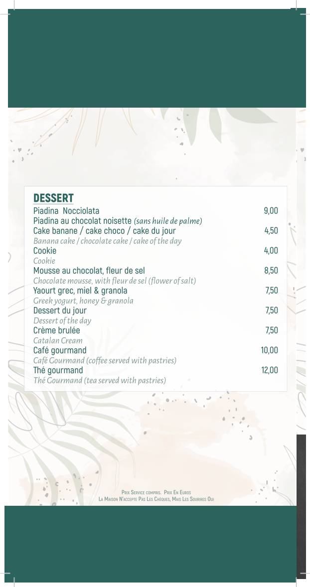 Menu de Café PIADiNE