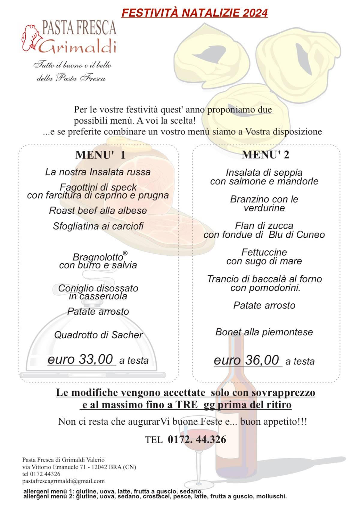 Menu di Pasta Fresca Grimaldi 
