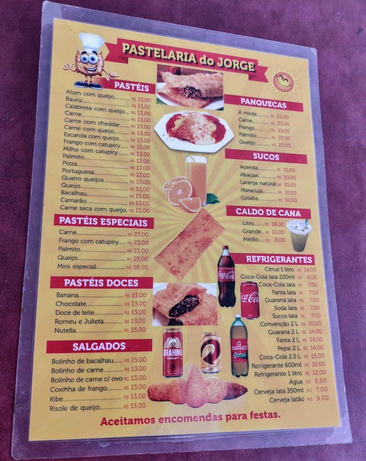 Pastelaria do Jorge cardápio