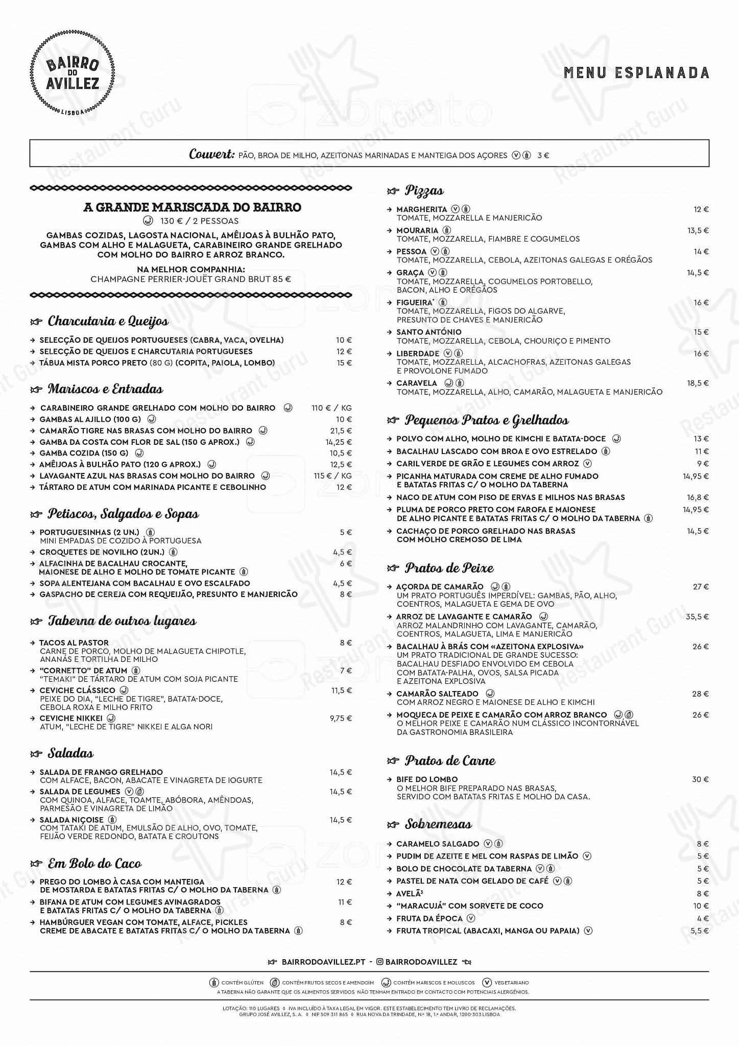 Menu at Pateo Bairro do Avillez restaurant, Lisbon