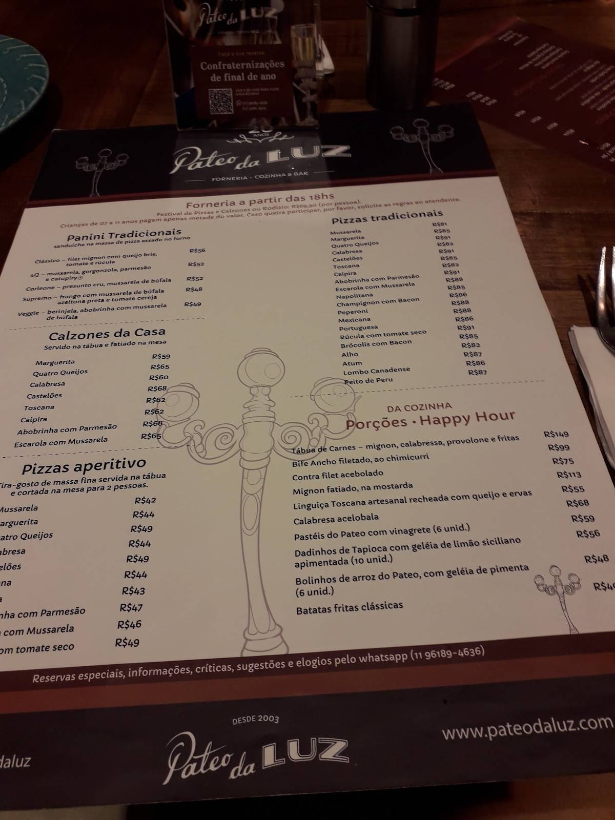 Pateo da Luz cardápio