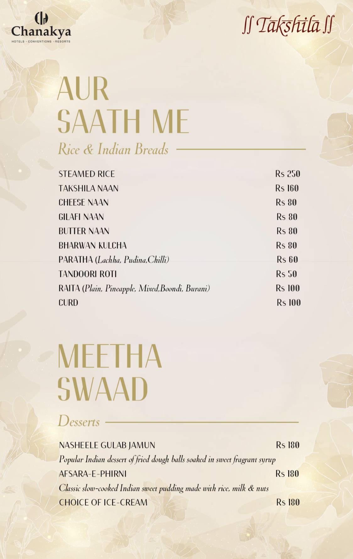 Takshila menu