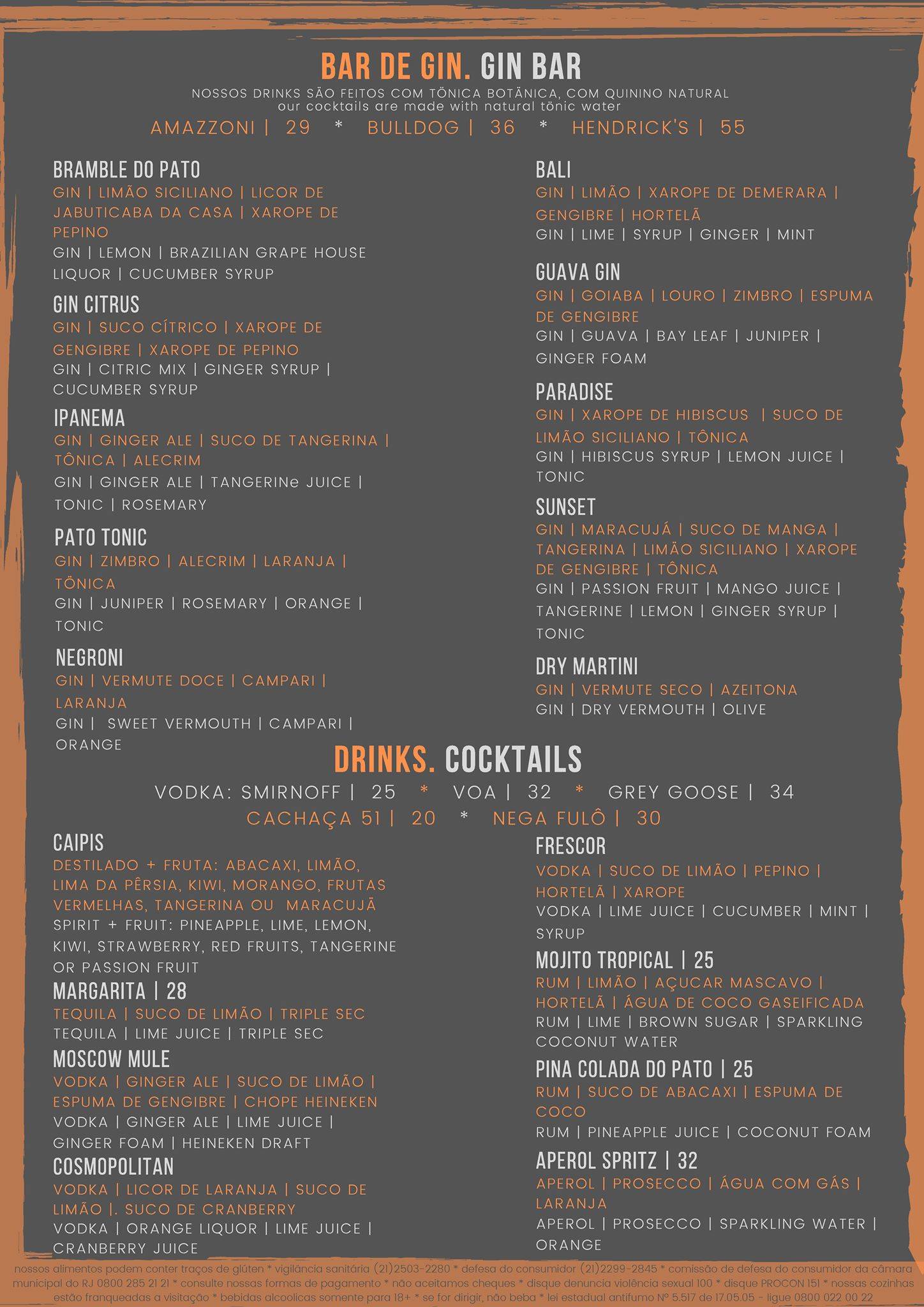 Pato com Laranja Ipanema cardápio