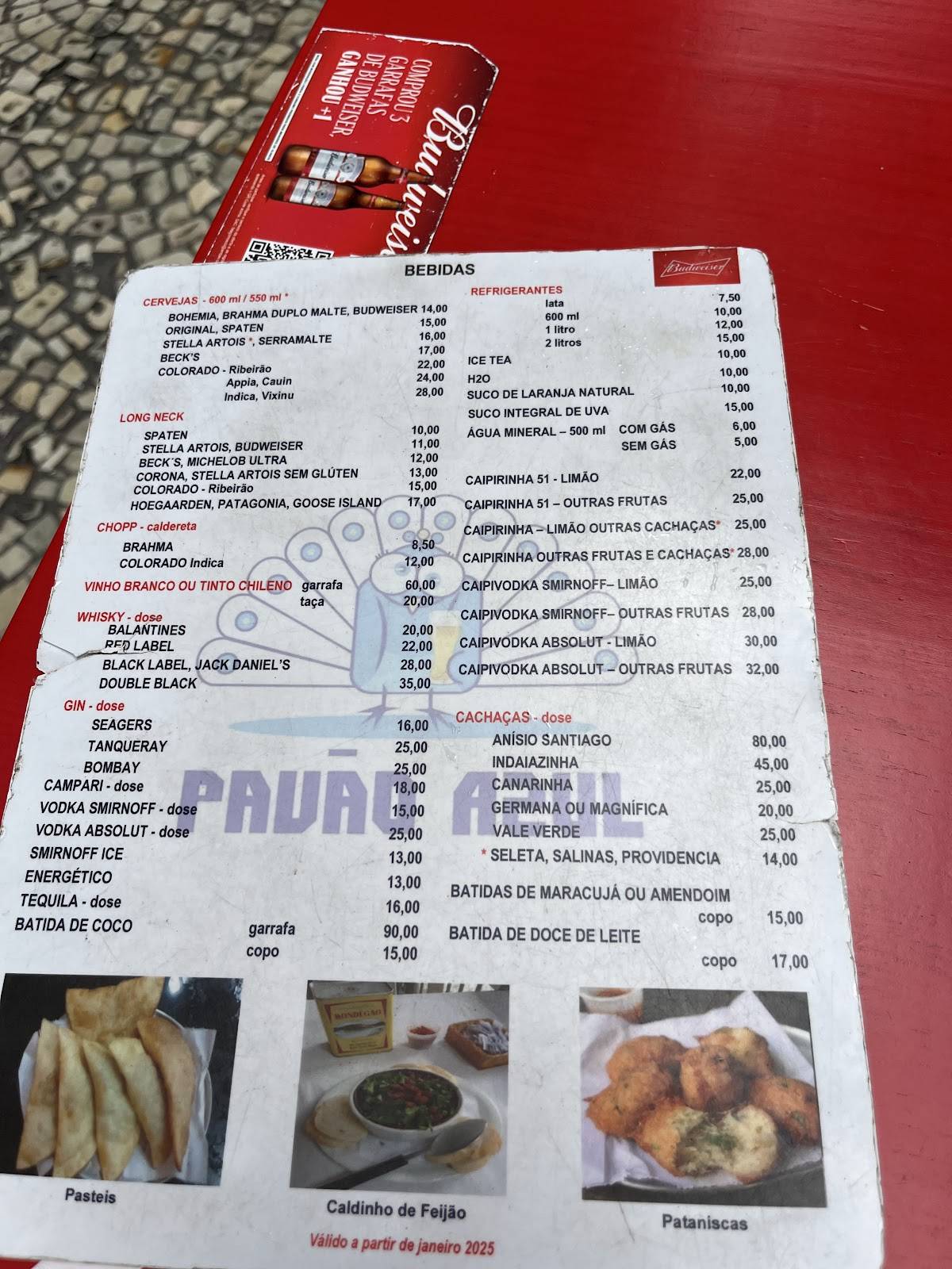 Bar Pavão Azul cardápio