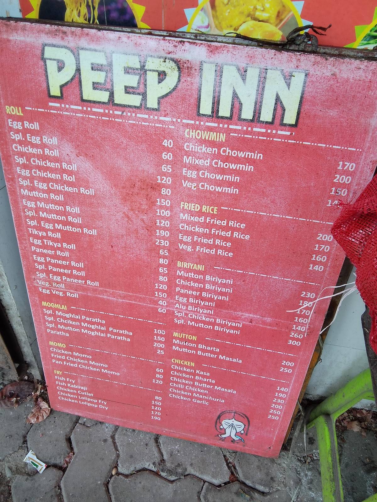 Peep In Restaurant menu