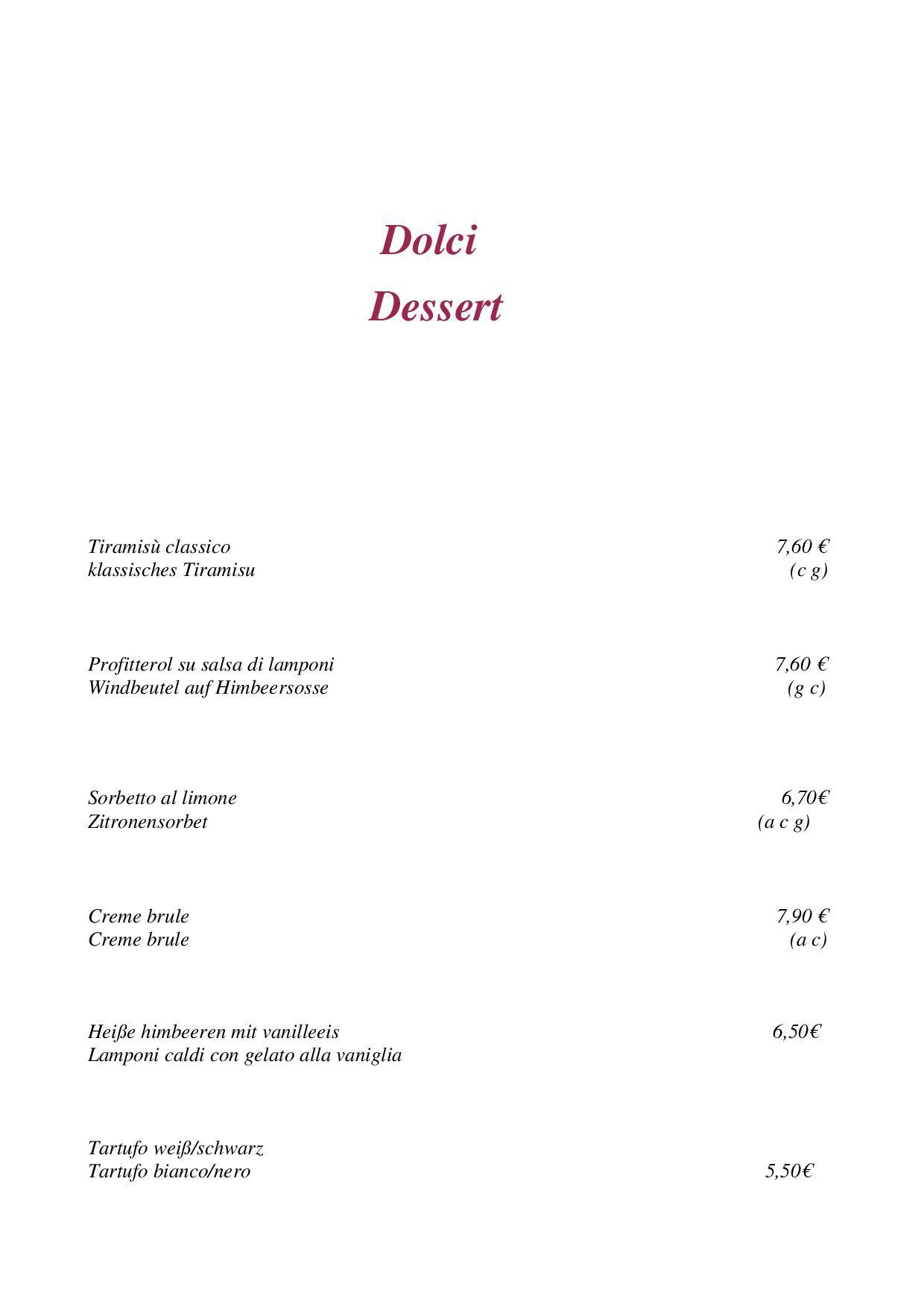 Menu di Pizzeria - Restaurant - Pension Löwen 