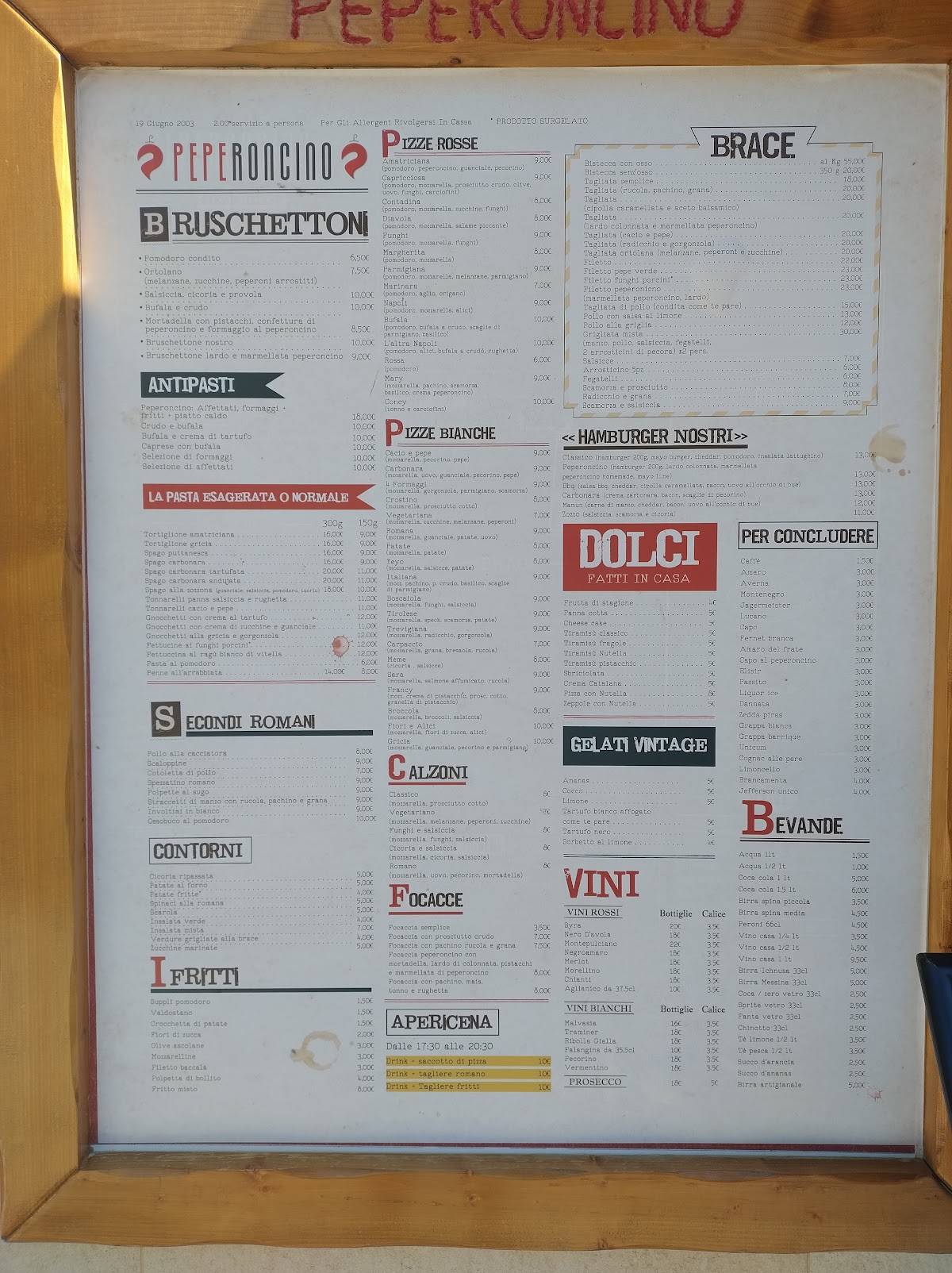 Menu di Peperoncino Ostia 