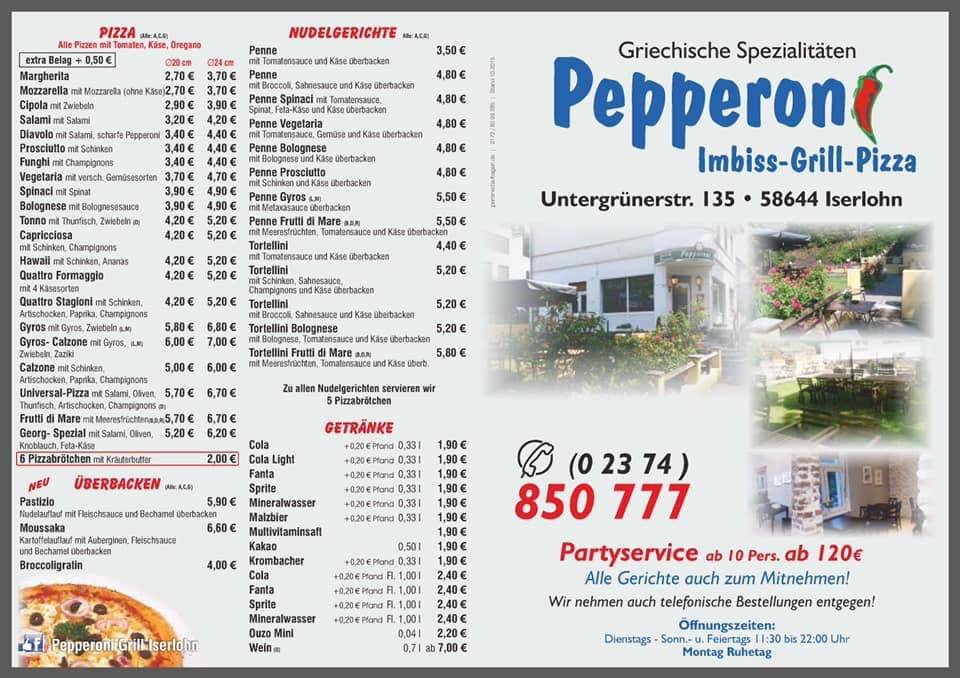 Speisekarte von PepperoniGrill steakhaus, Iserlohn