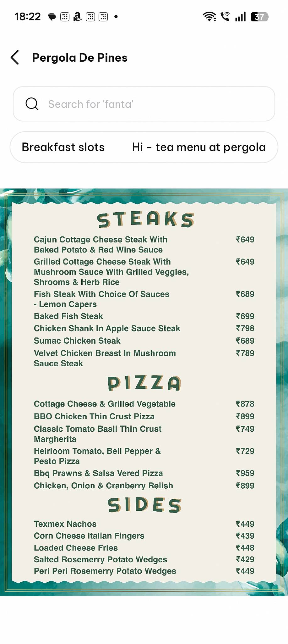 Pergola De Pines menu