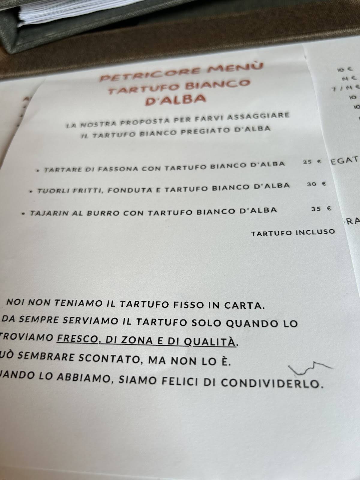 Menu di Petricore Enoteca con Cucina 