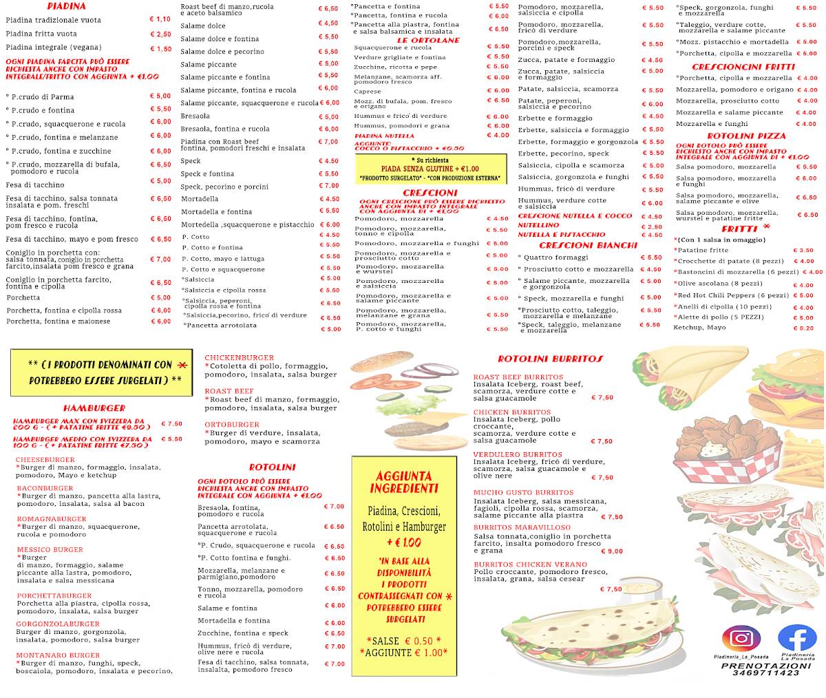 Menu di Piadineria La Posada 