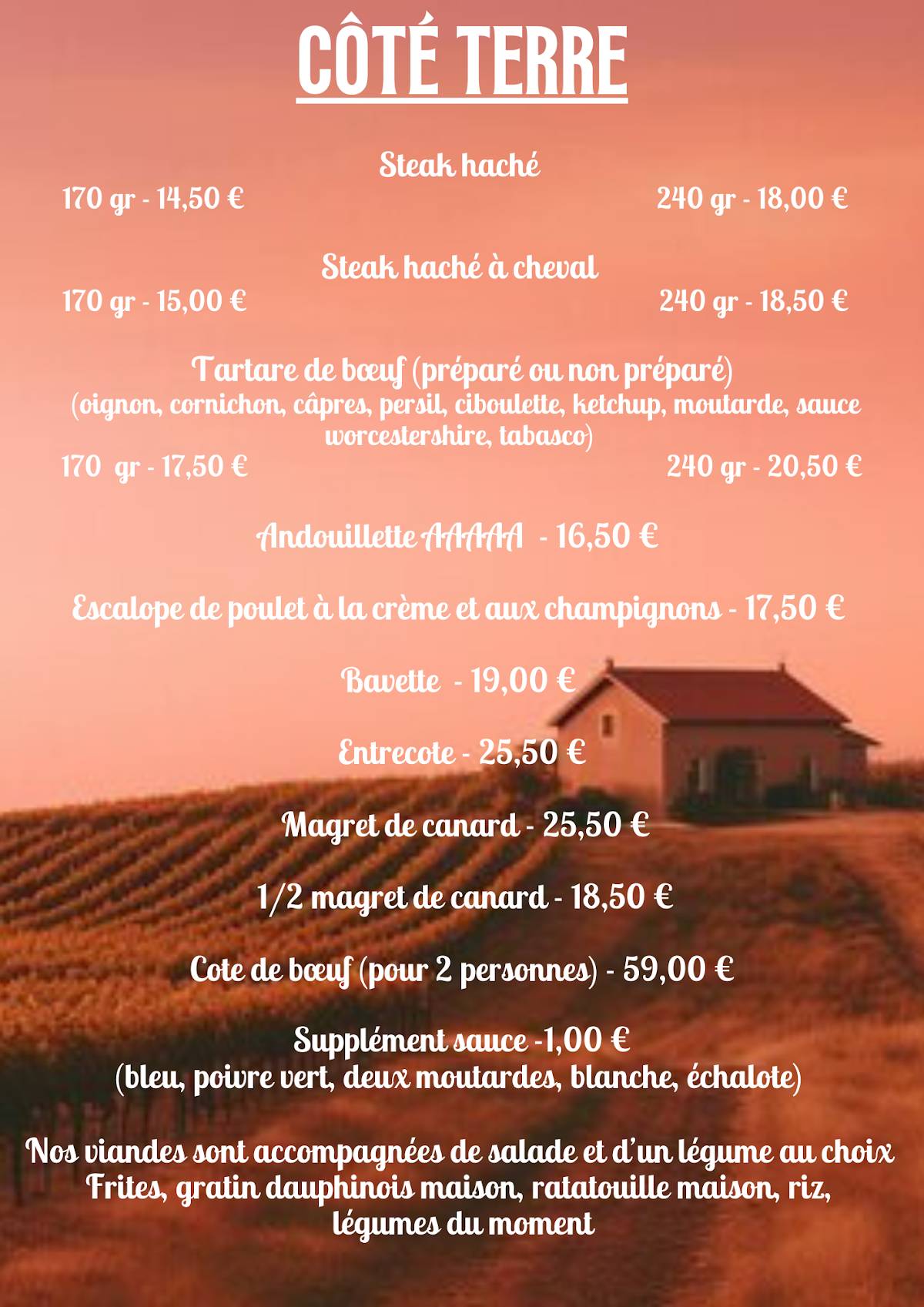 Menu de Piano Bar La Calèche