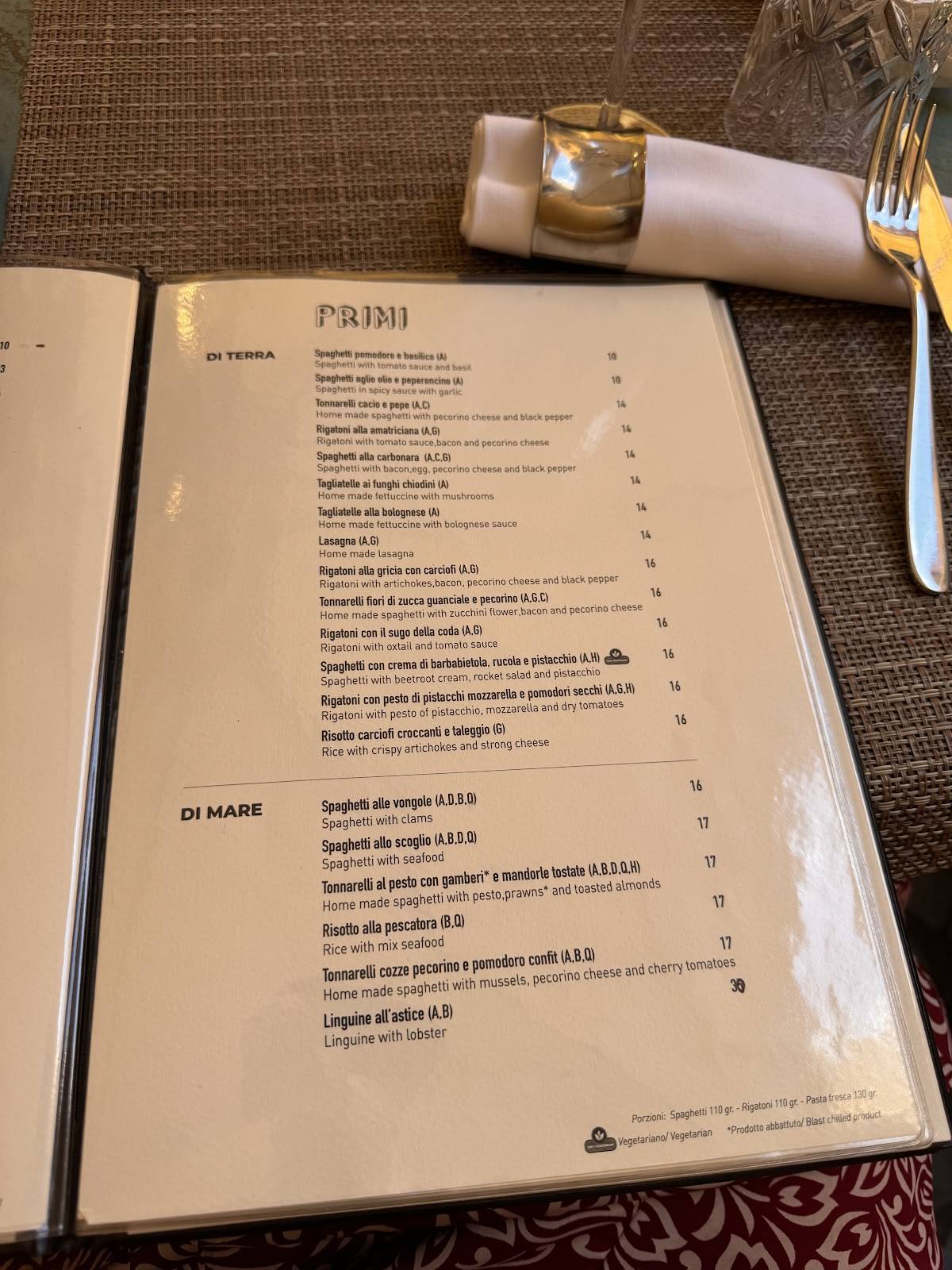 Menu de Piccolo Vicolo