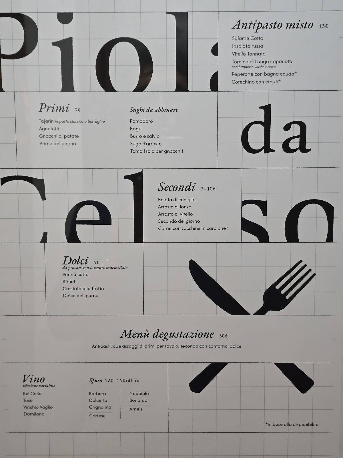 Menu di Piola Da Celso 