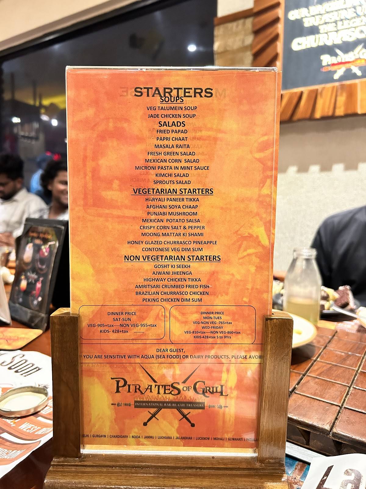 Pirates of Grill menu