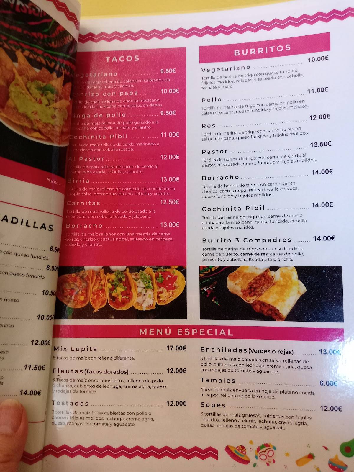 Menu di TacoRRiendo de Lupita 