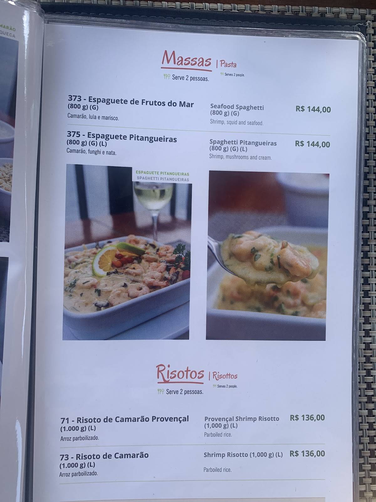 Pitangueiras cardápio