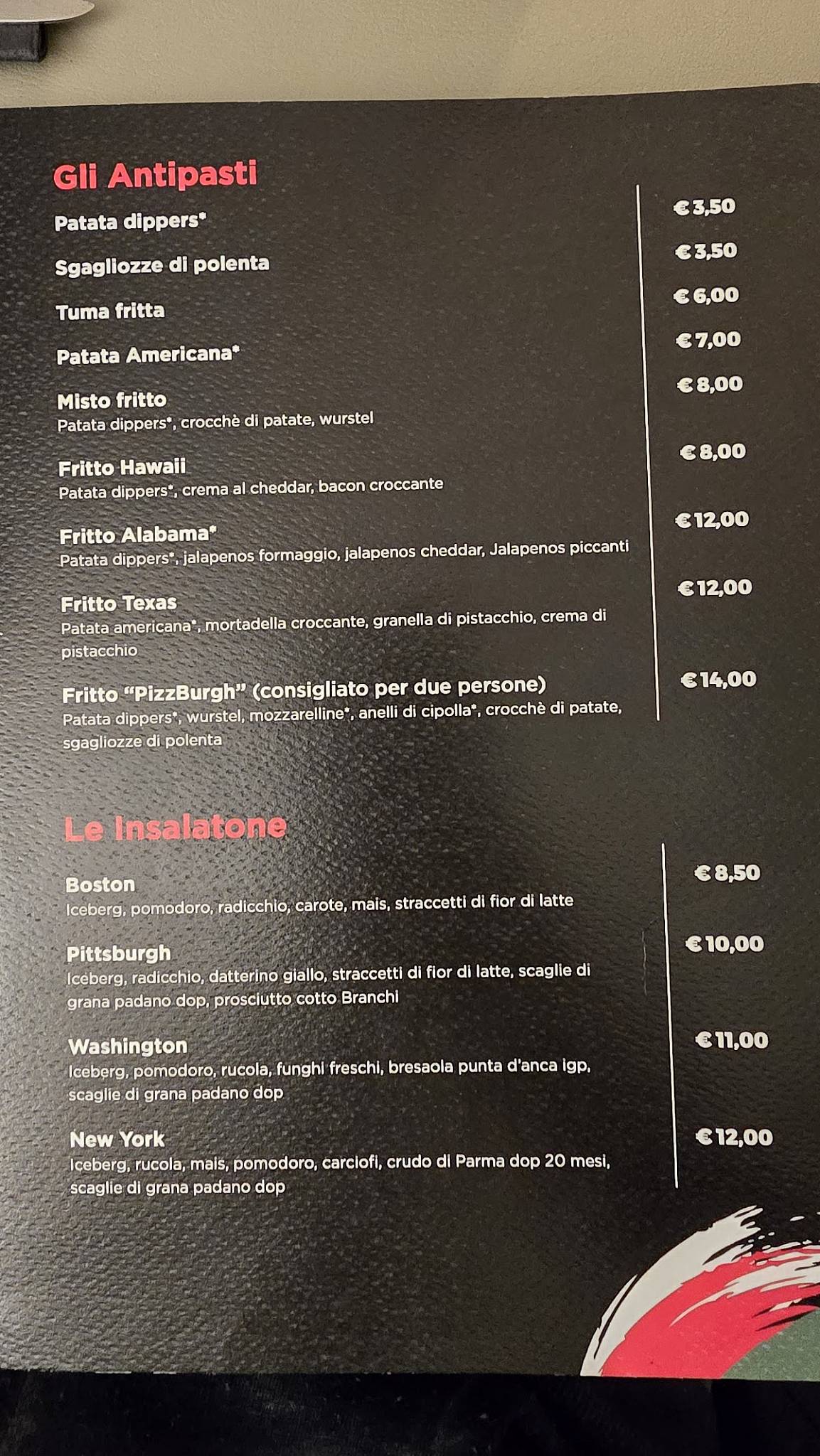 Menu de PizzBurgh