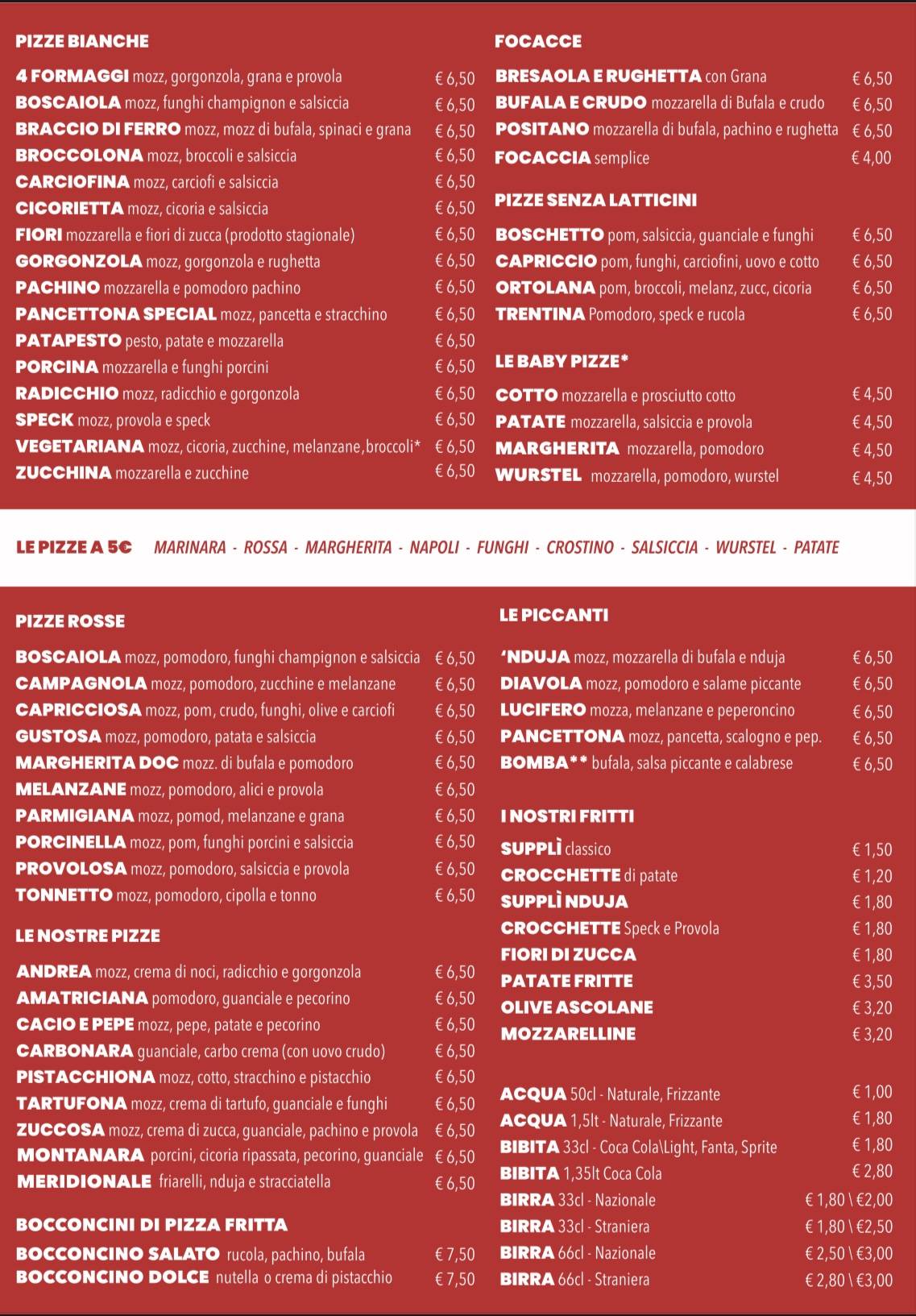 Menu di Pizza Tredici Mezzocammino 