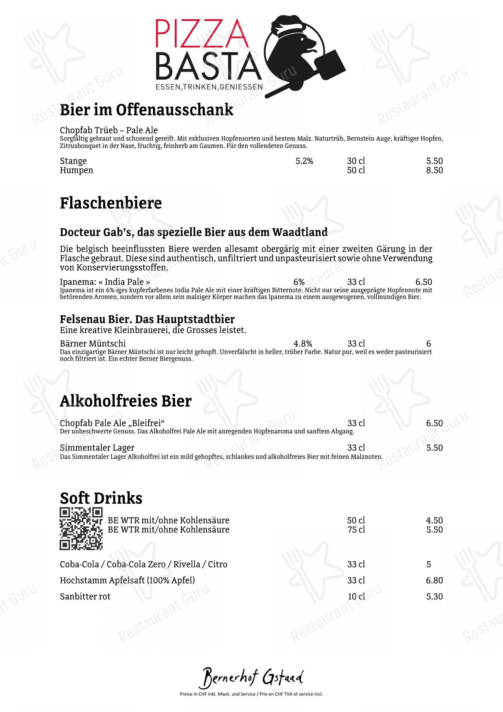 Pizza Basta in Saanen - Menu