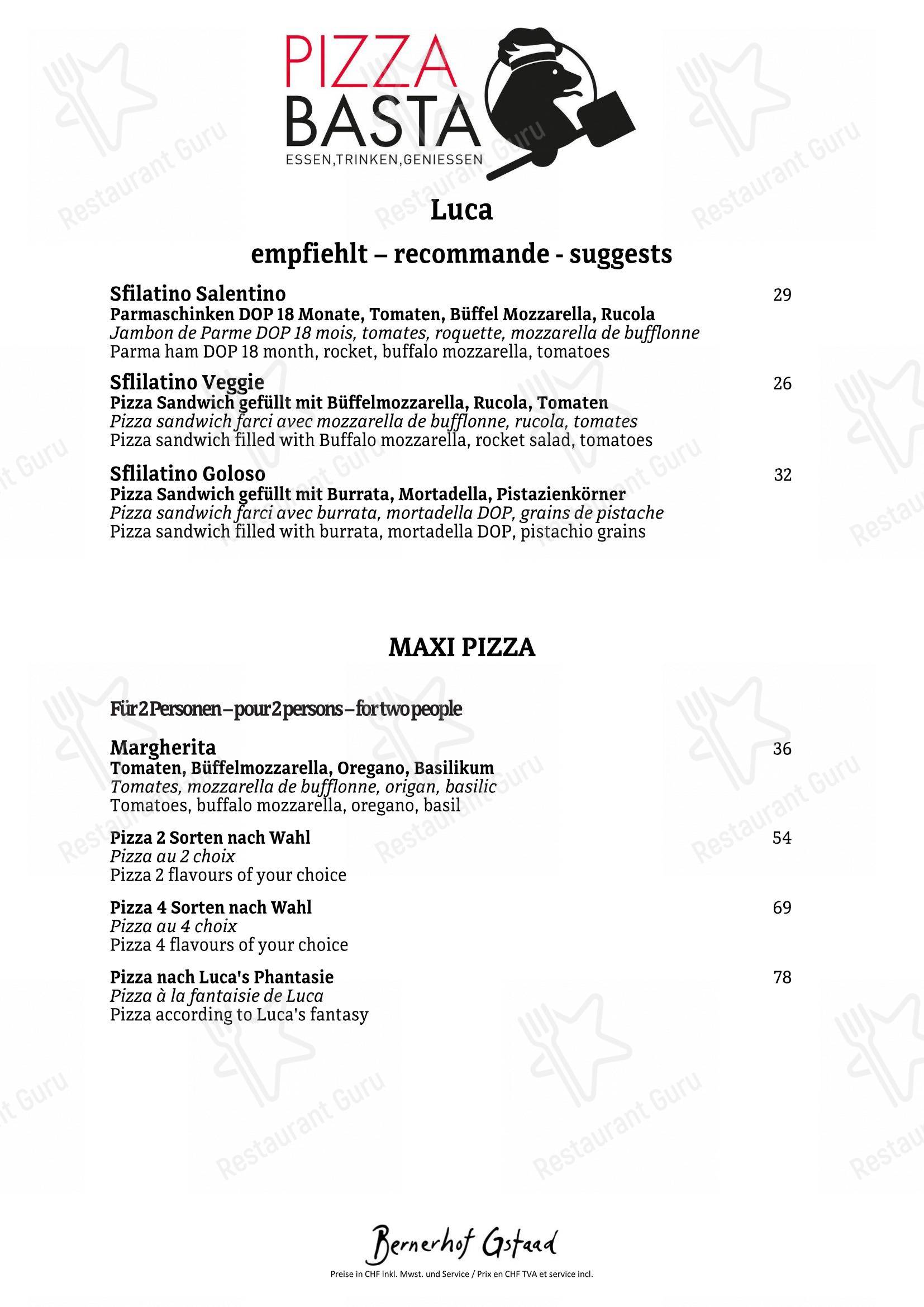 Menu di Pizza Basta - Menu