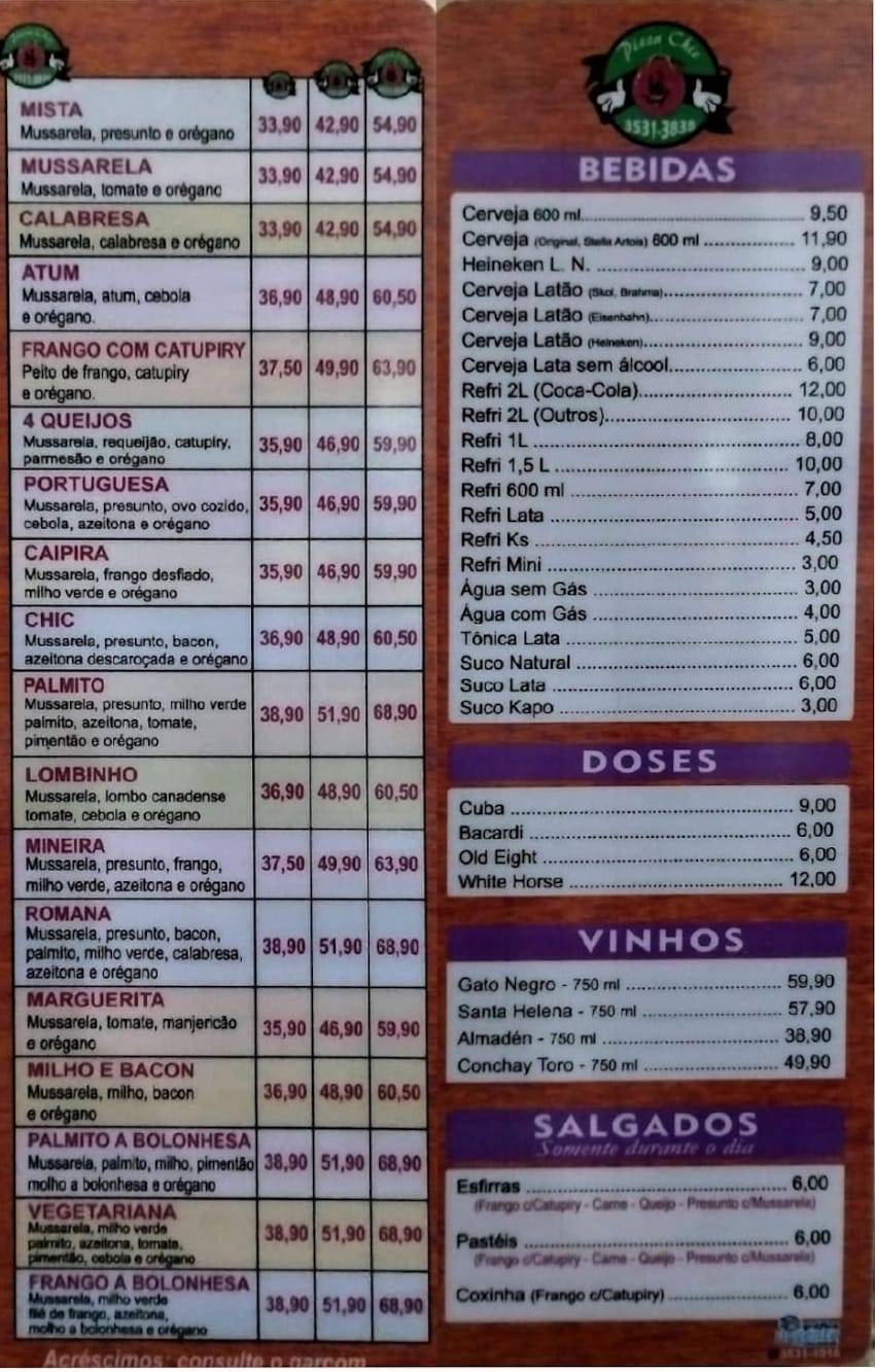 Pizza Chic Diamantina cardápio