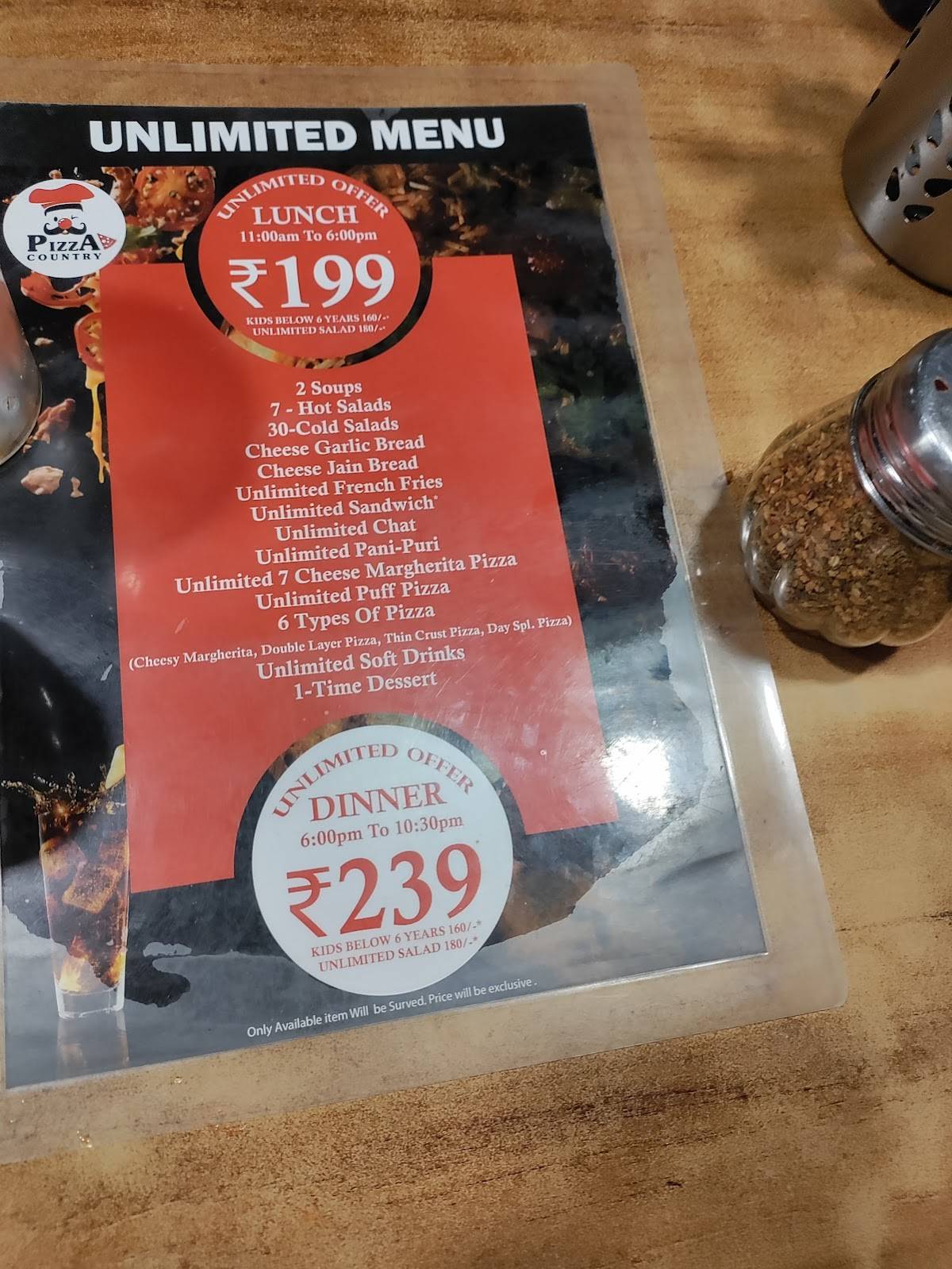 Pizza Country Restaurant menu