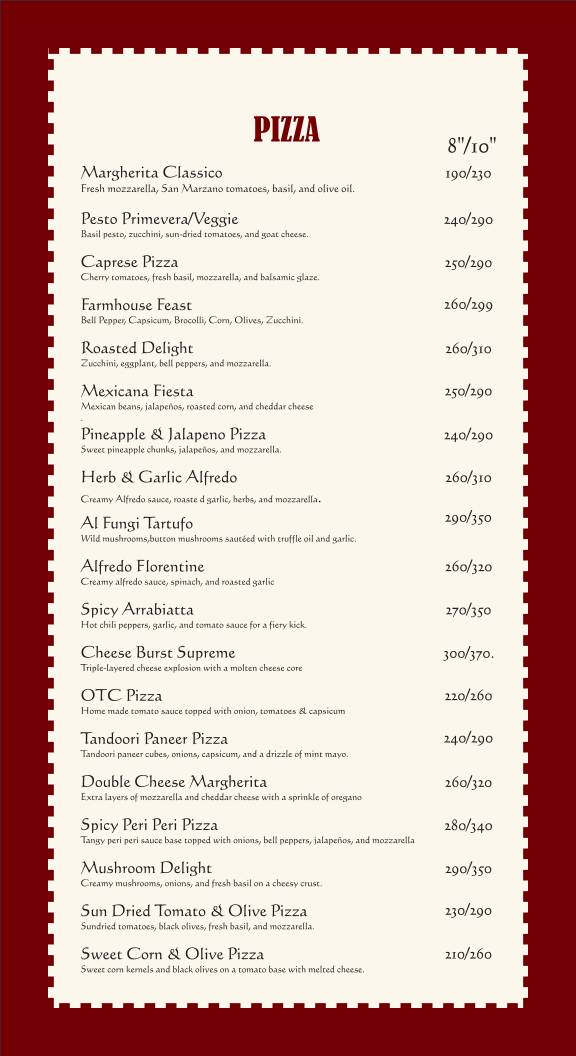 Pizza Fresca menu