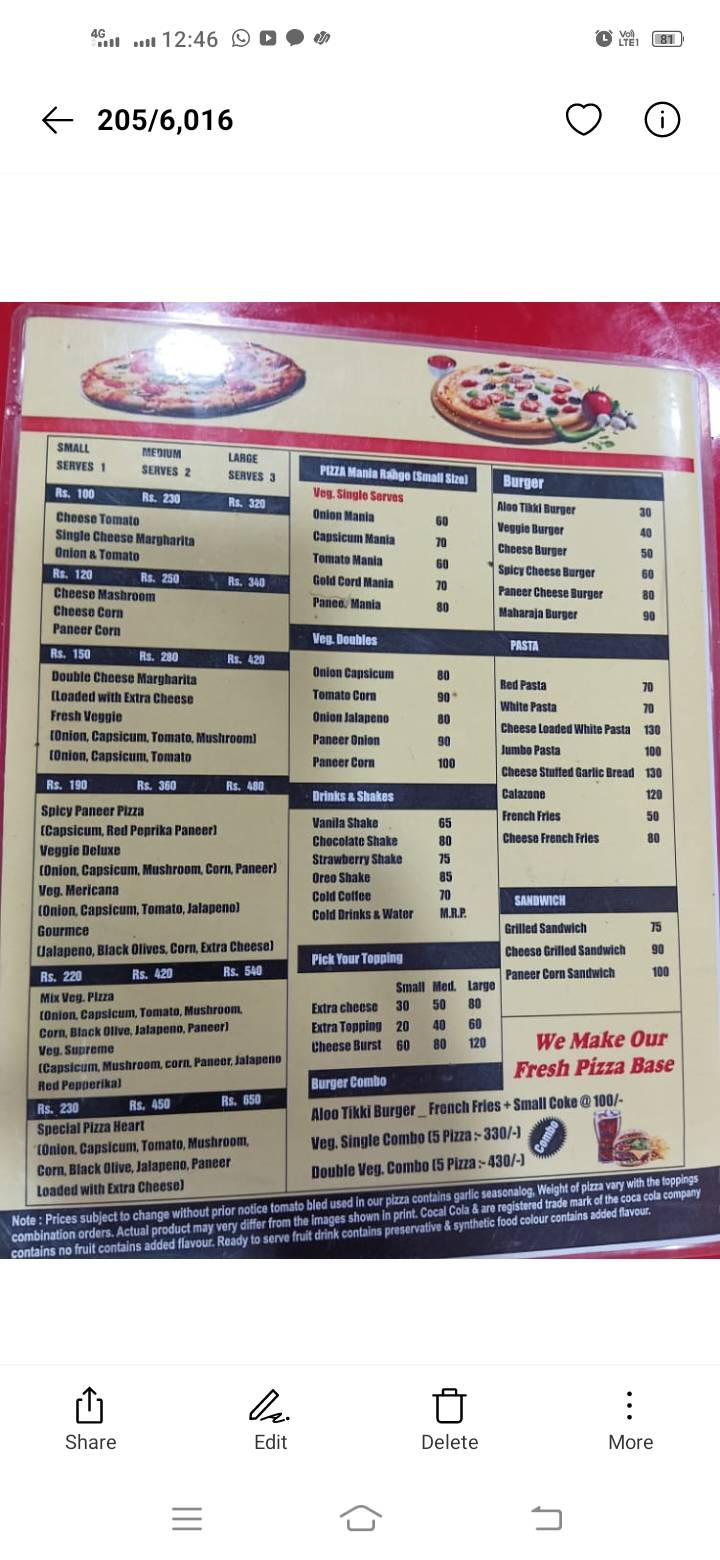 Pizza Heart menu