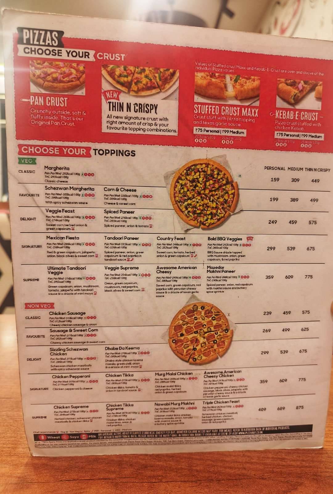 Pizza Hut menu