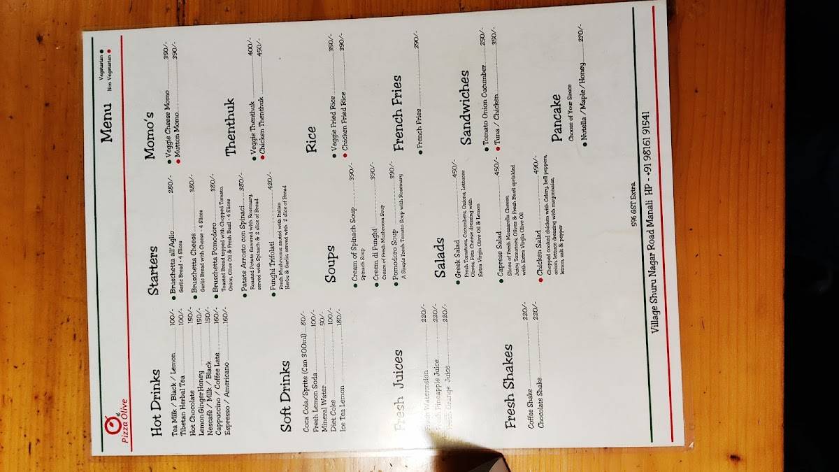 Pizza Olive manali menu