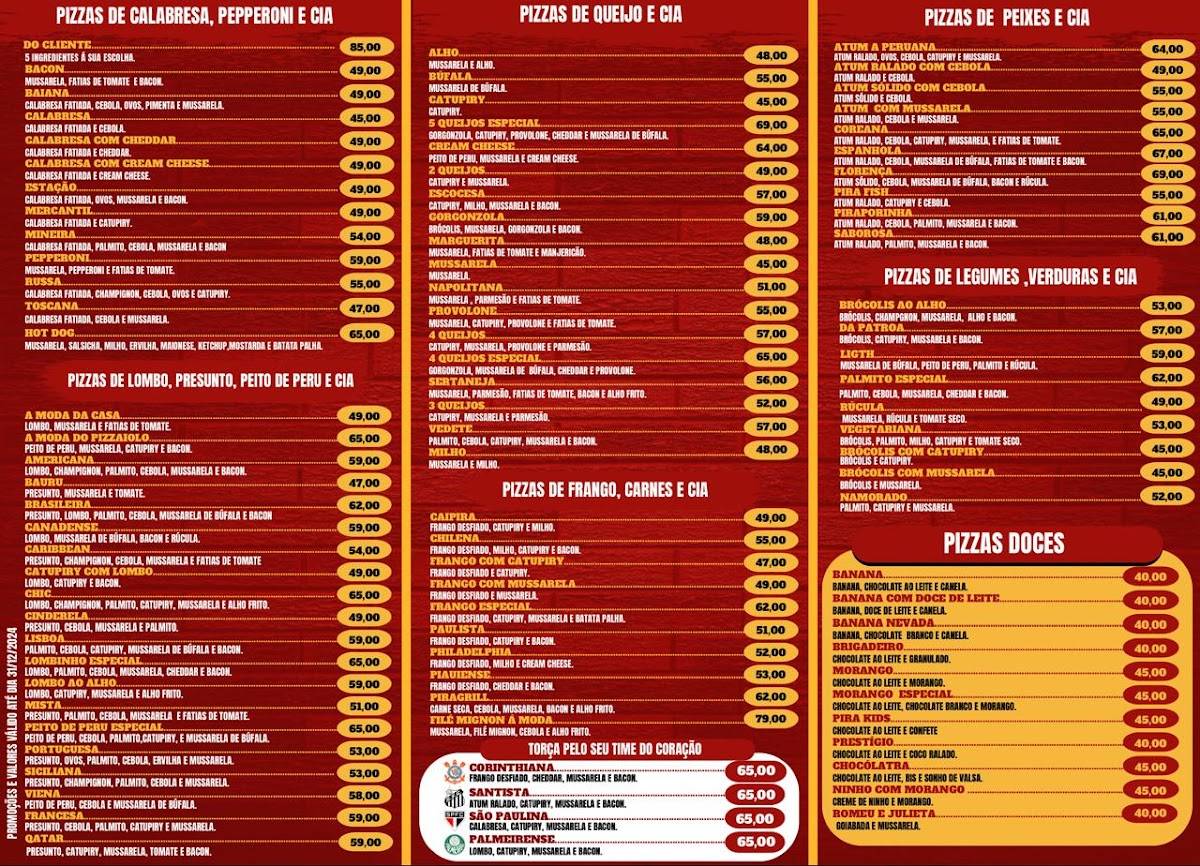 Pizza Pira cardápio