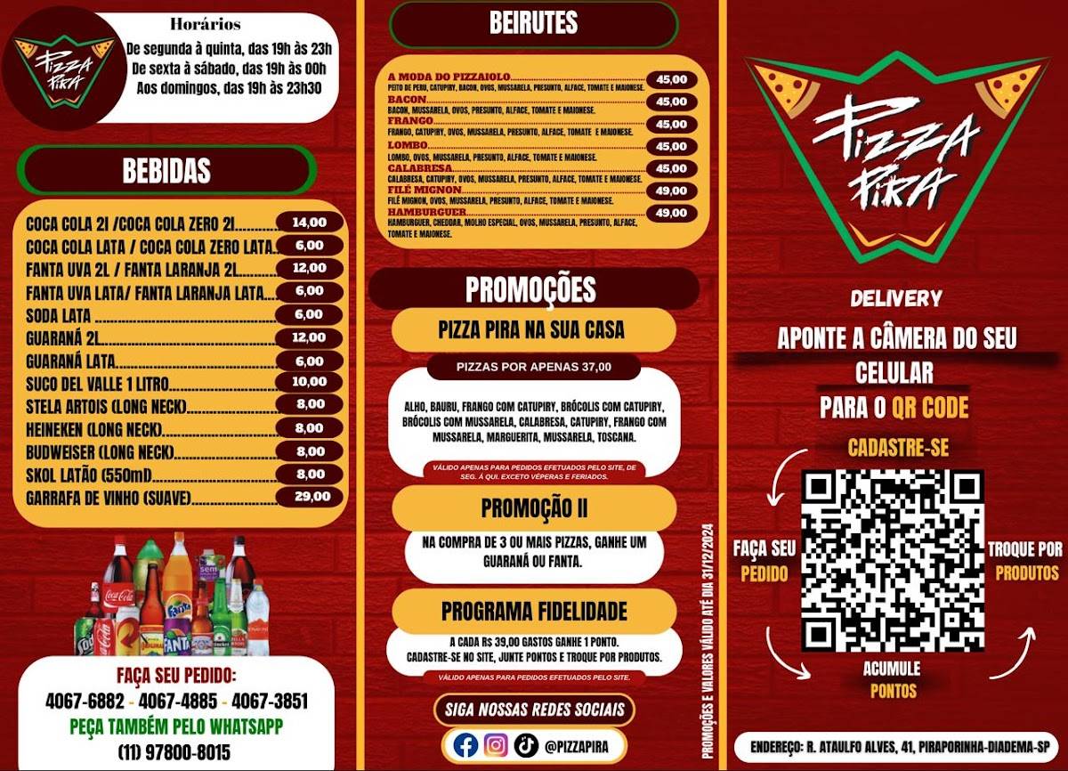 Pizza Pira cardápio