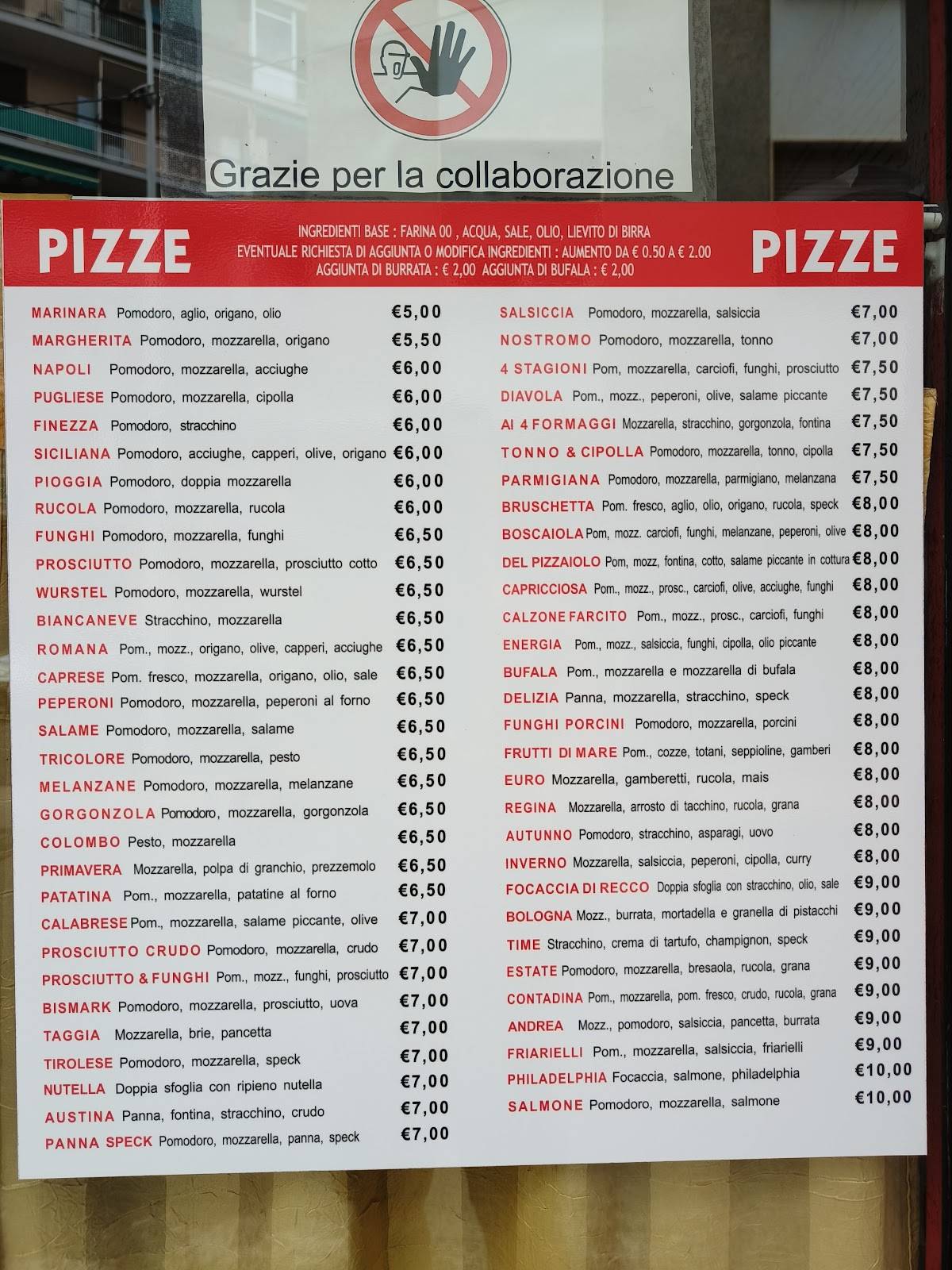 Menu di Pizza Time Pizzeria D'Asporto 