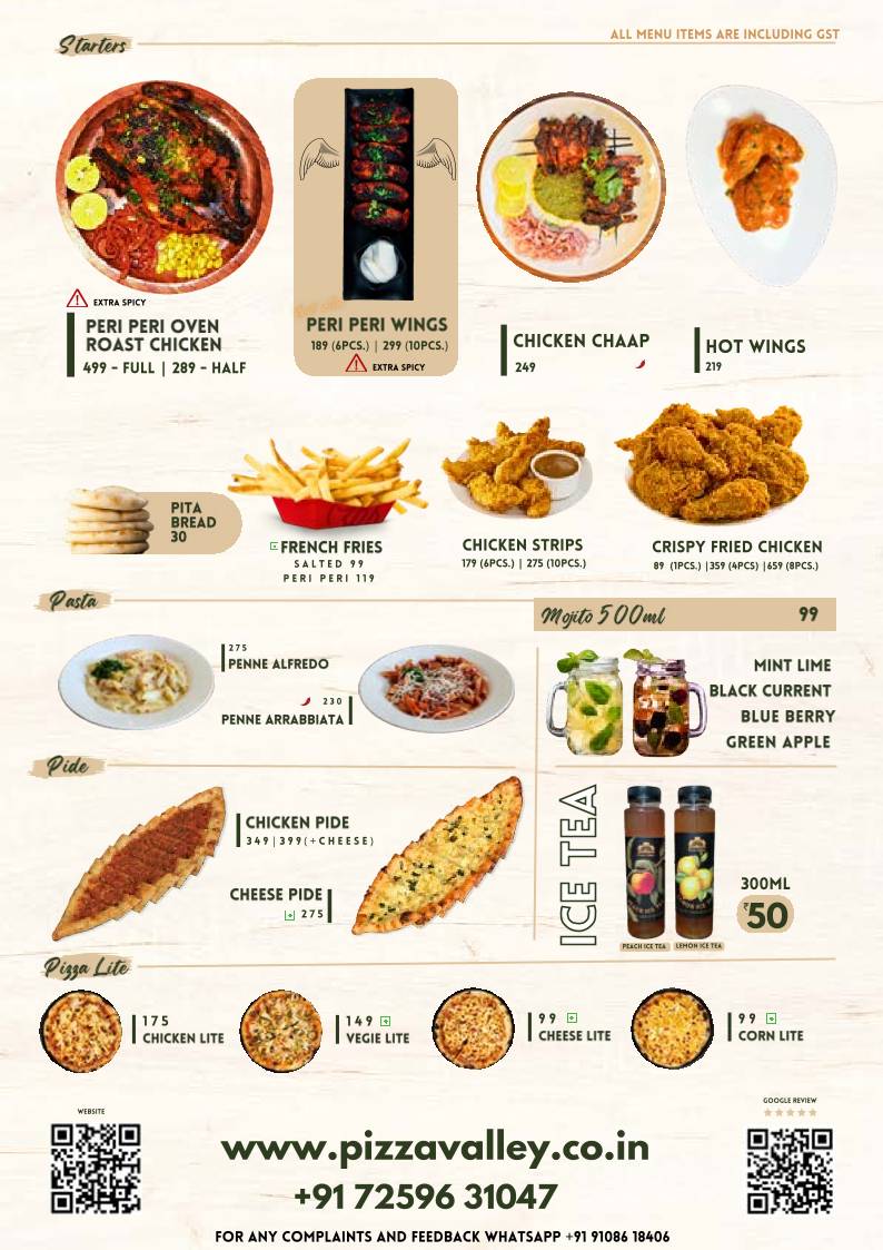 Pizza Valley menu