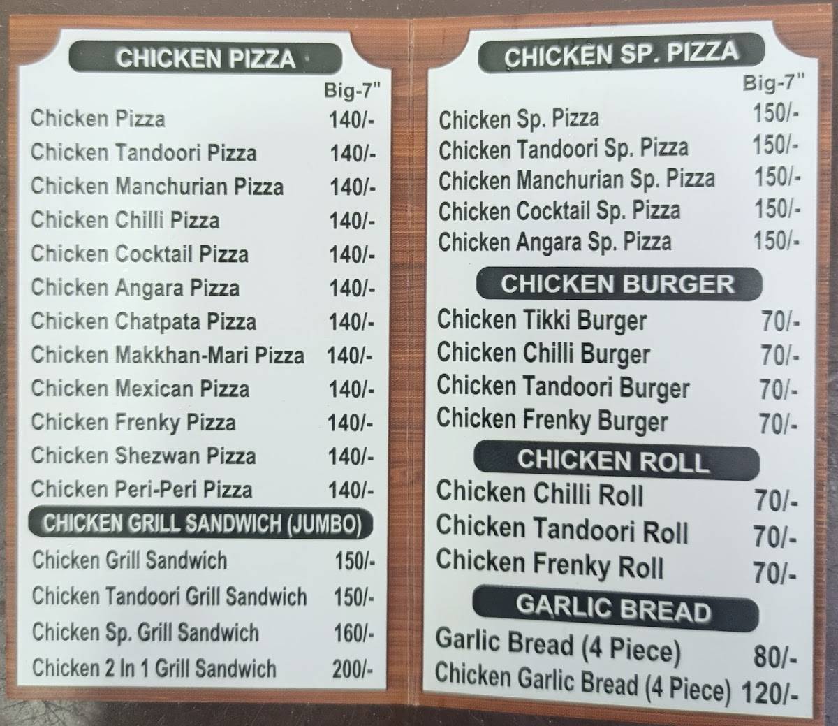 Pizza Vizza menu