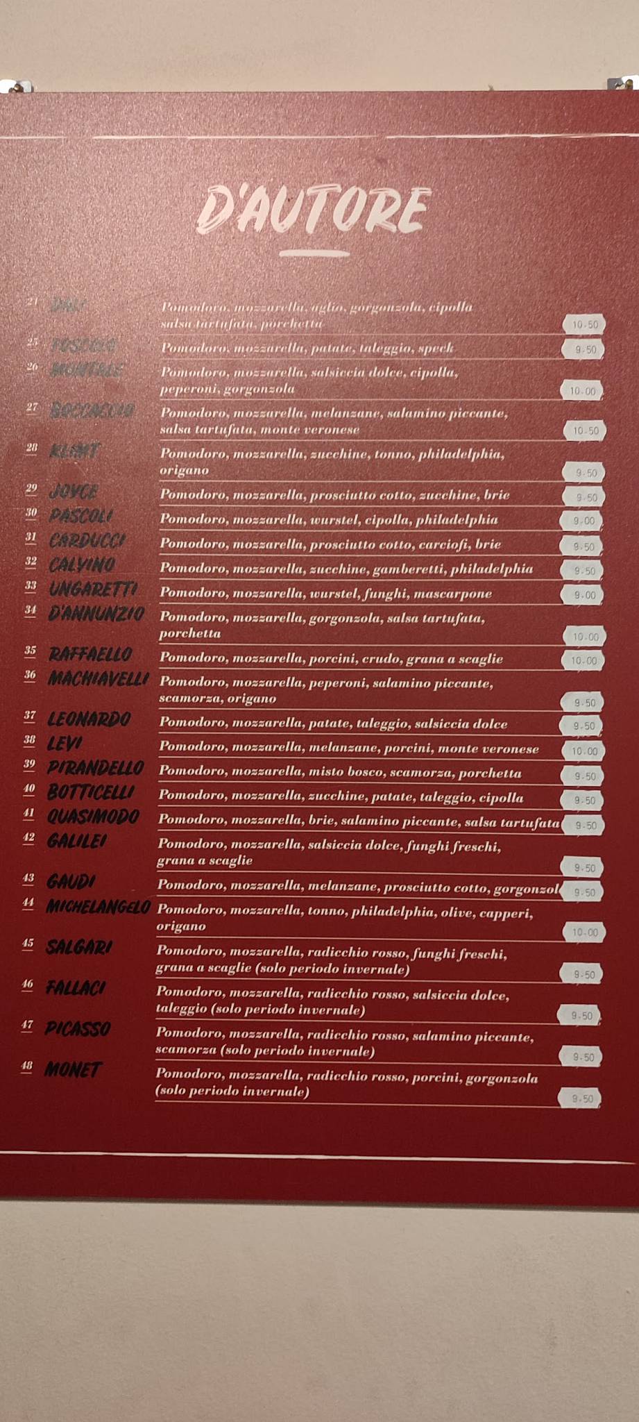 Menu di Pizza d'Autore di Grandi Christian 