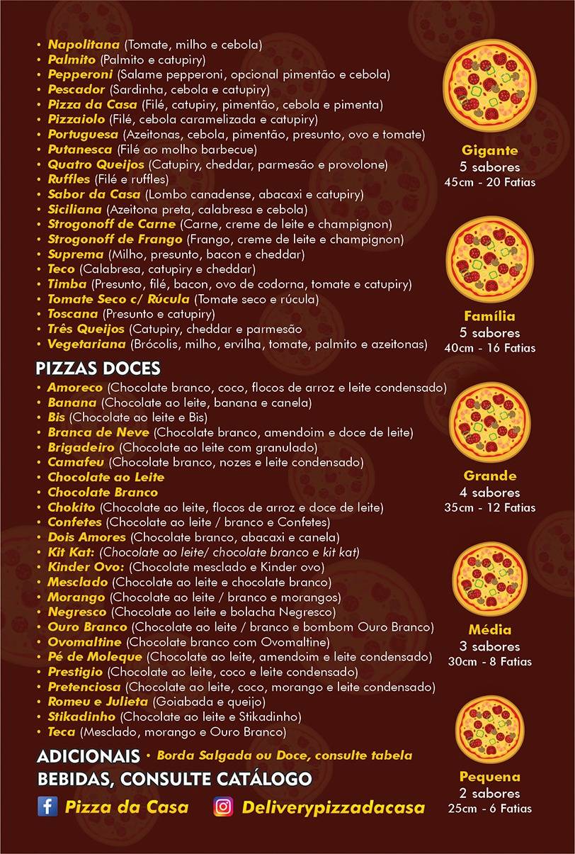 Pizza da Casa Delivery cardápio