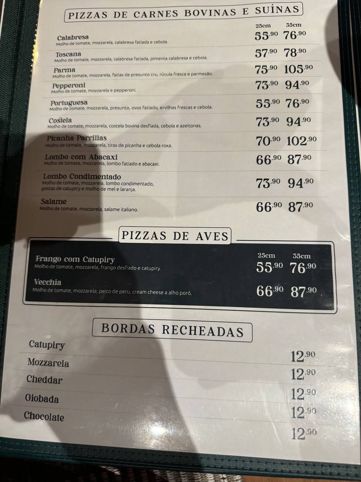 Pizza da Villa Penedo cardápio