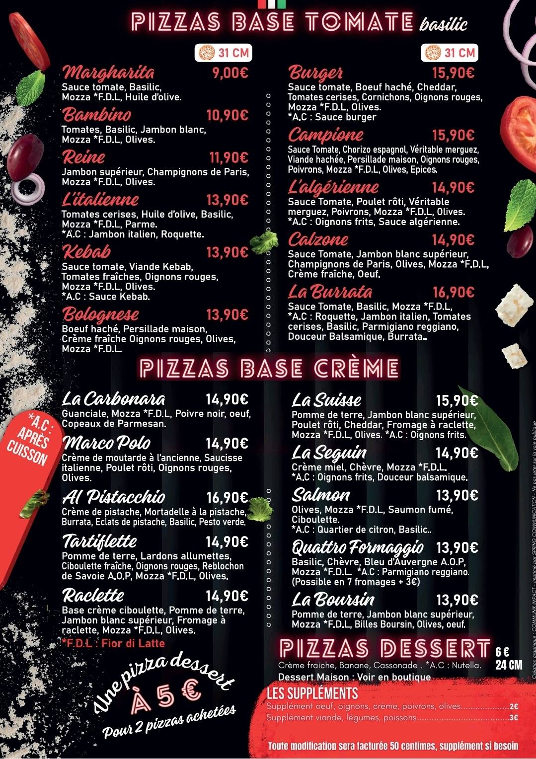Menu de Pizza Délice F2R