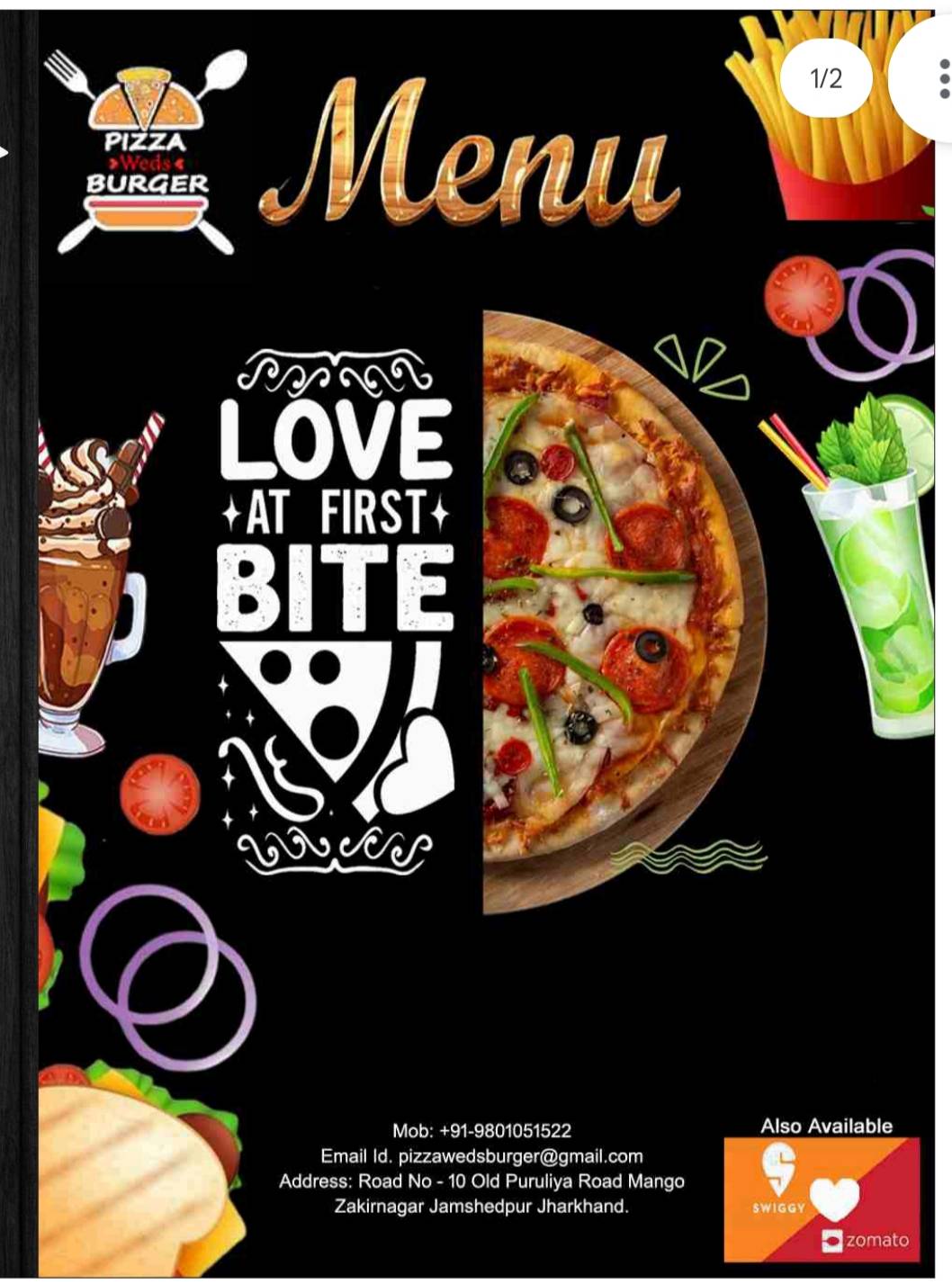 Pizza weds burger menu