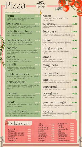 Pizzaria Bella Roma Pizzaria em Uberaba cardápio