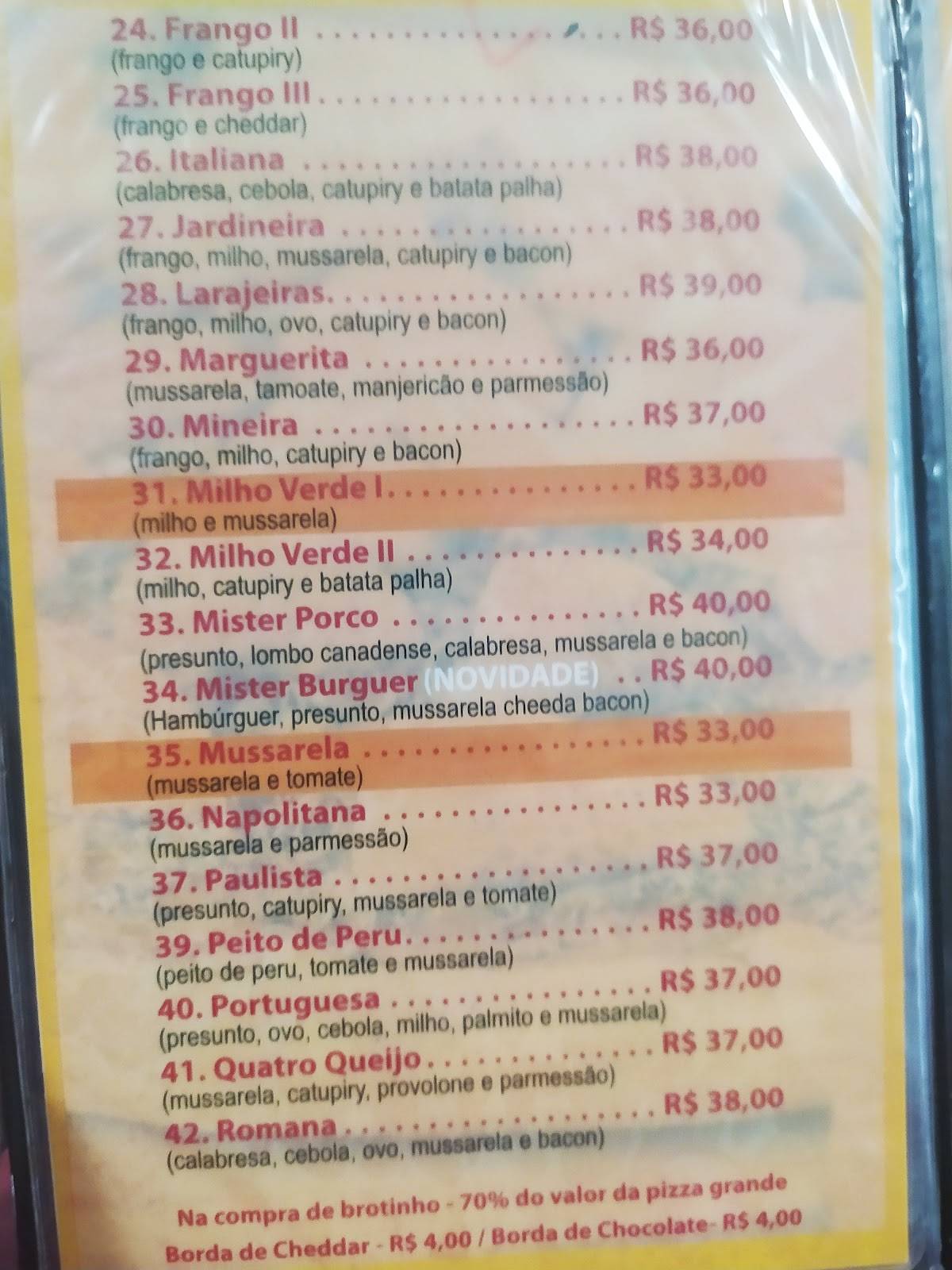 Pizzaria Dois Corações cardápio