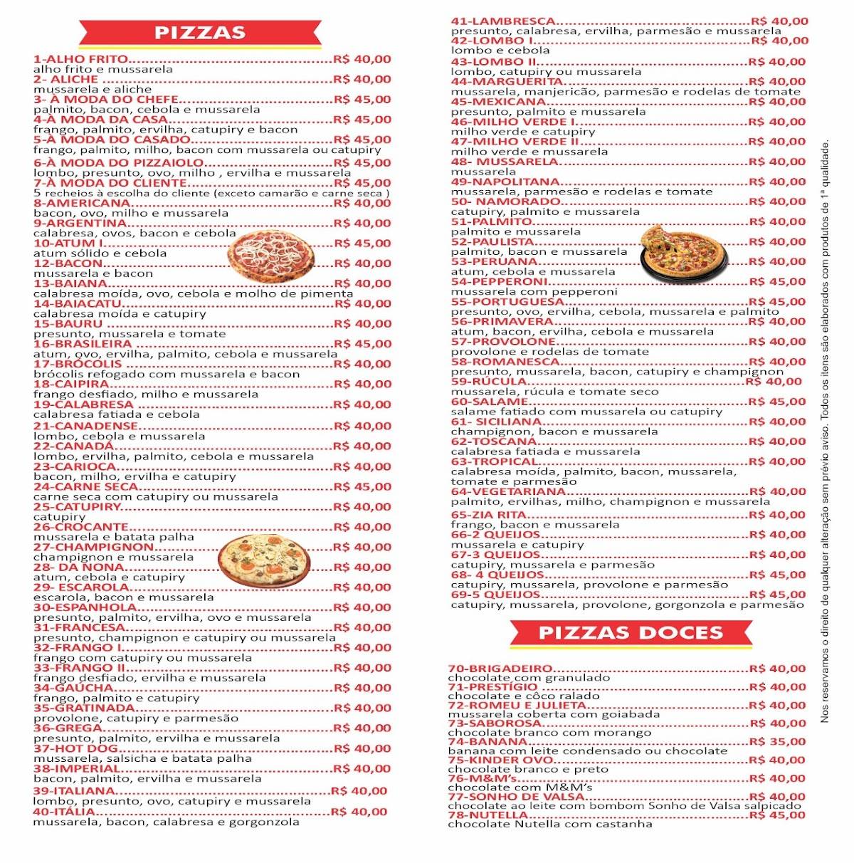 Pizzaria Italiana cardápio