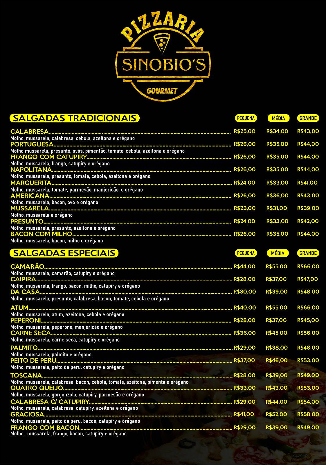Pizzaria sinobios cardápio