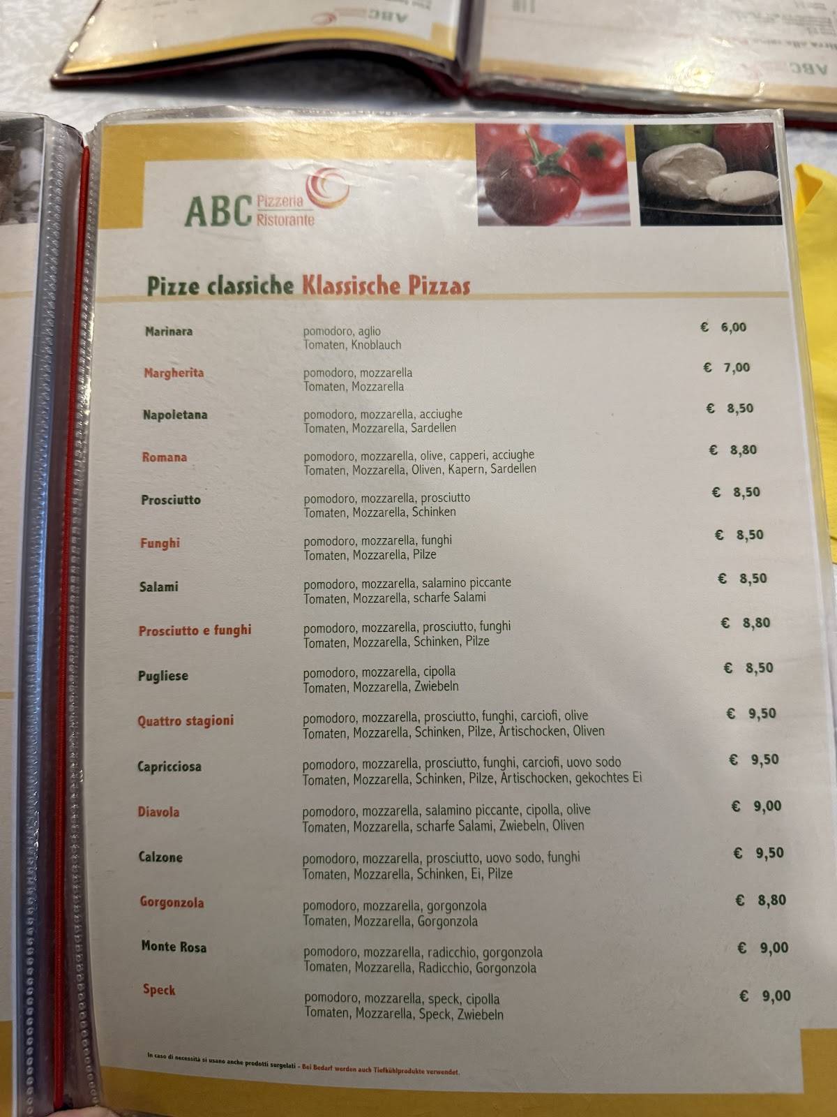 Menu di Pizzeria Abc 